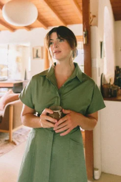 Cotton Pleated Shirt Dress