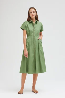 Cotton Pleated Shirt Dress