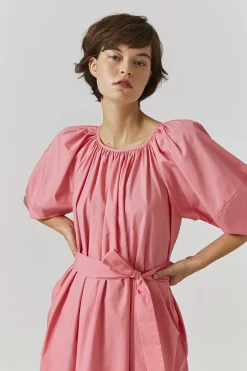 Cotton Puff Sleeve Midi Dress