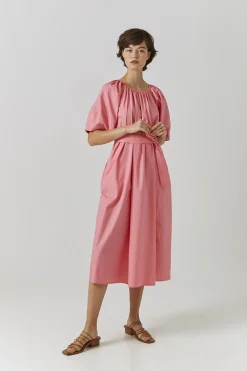 Cotton Puff Sleeve Midi Dress
