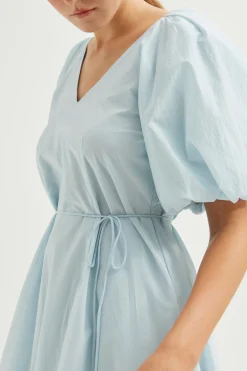 Cotton Puff-Sleeve Midi Dress