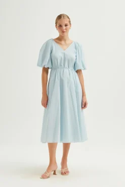 Cotton Puff-Sleeve Midi Dress