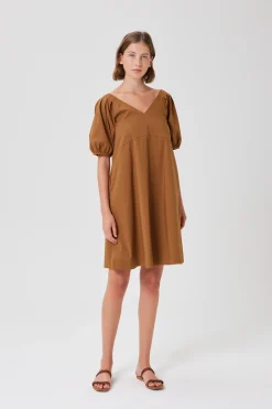 Cotton Puff-Sleeve Shift Dress