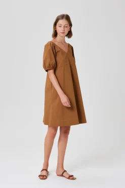Cotton Puff-Sleeve Shift Dress