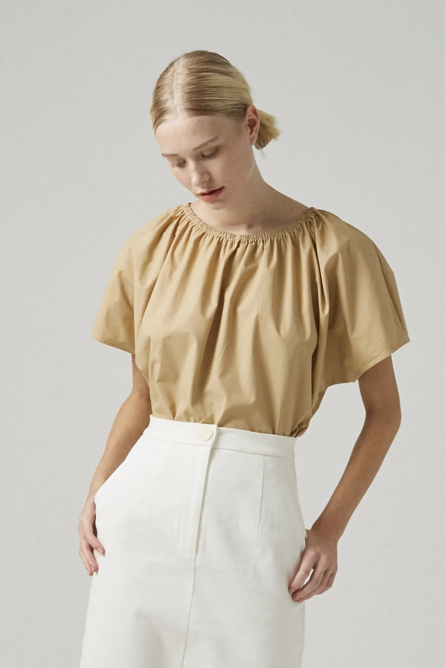 Cotton Stretch Straight-Cut Skirt
