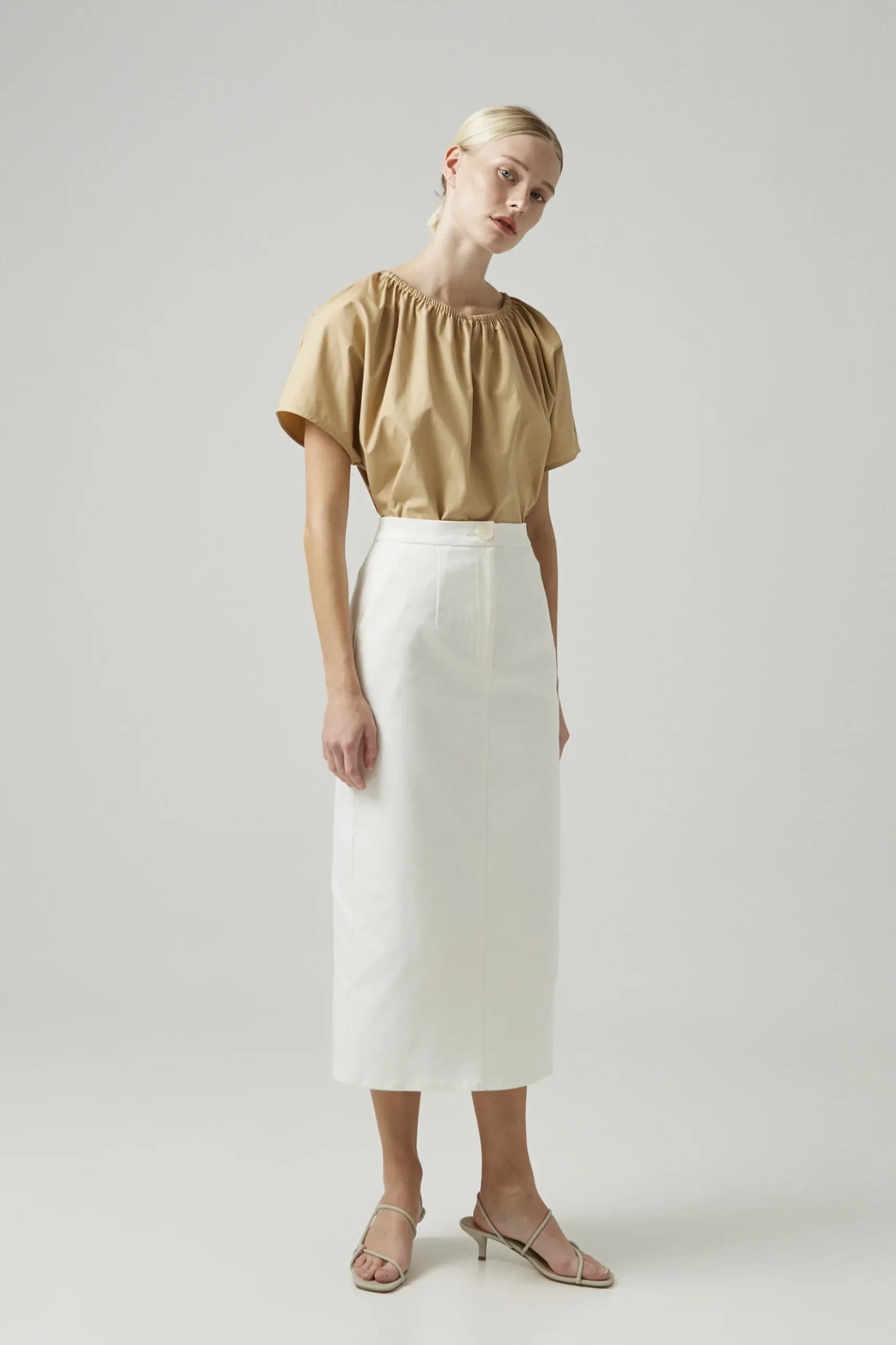 Cotton Stretch Straight-Cut Skirt