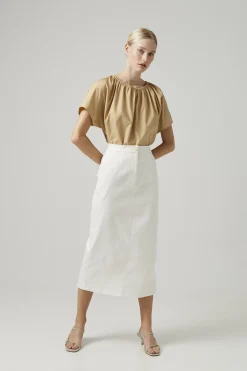 Cotton Stretch Straight-Cut Skirt