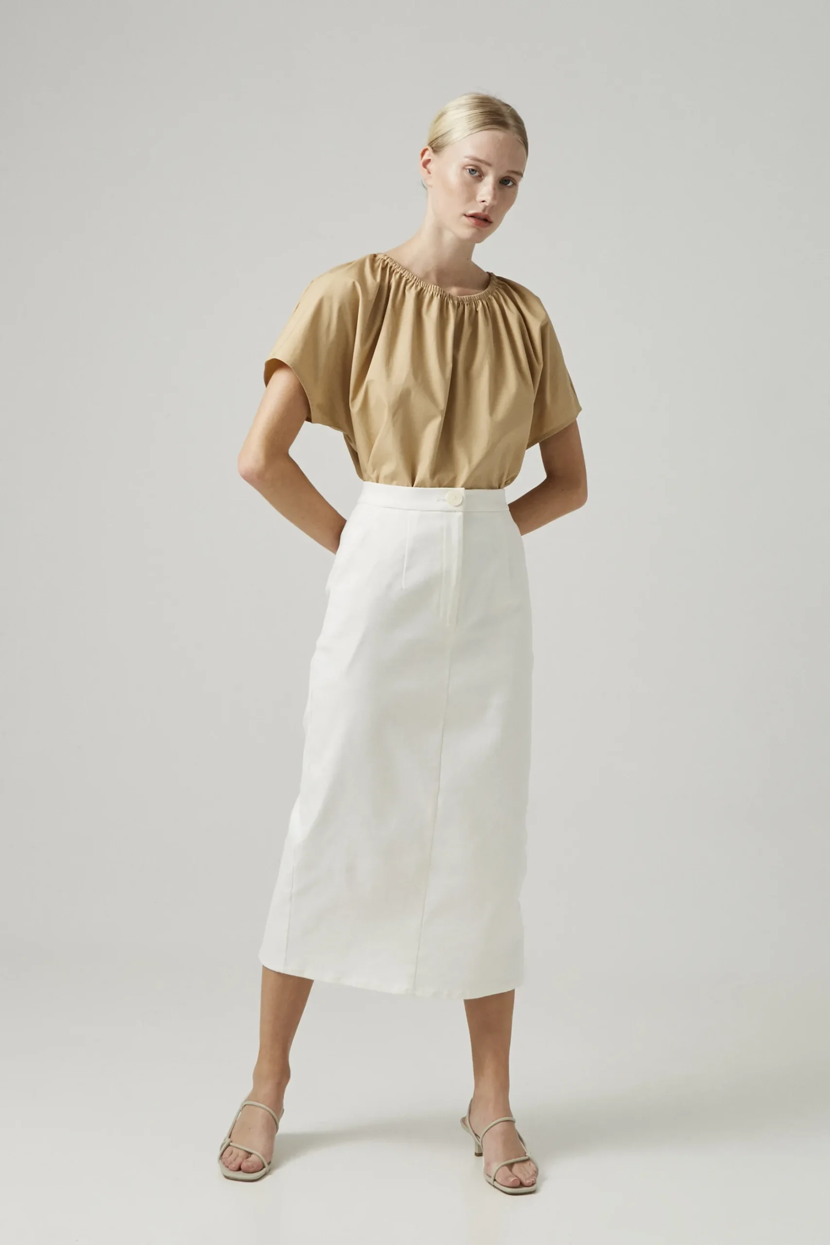 Cotton Stretch Straight-Cut Skirt