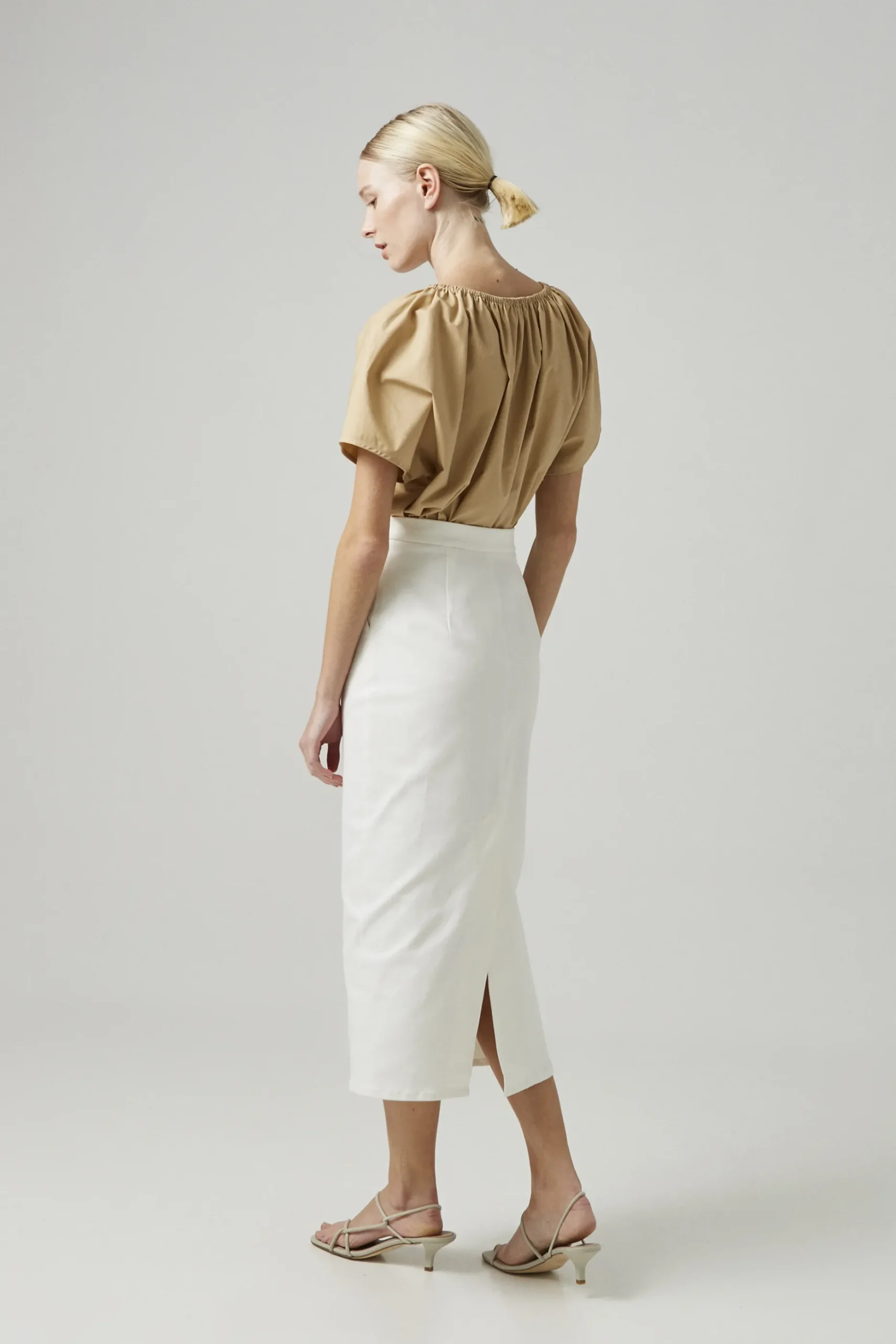 Cotton Stretch Straight-Cut Skirt