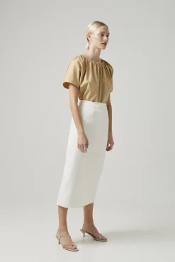Cotton Stretch Straight-Cut Skirt