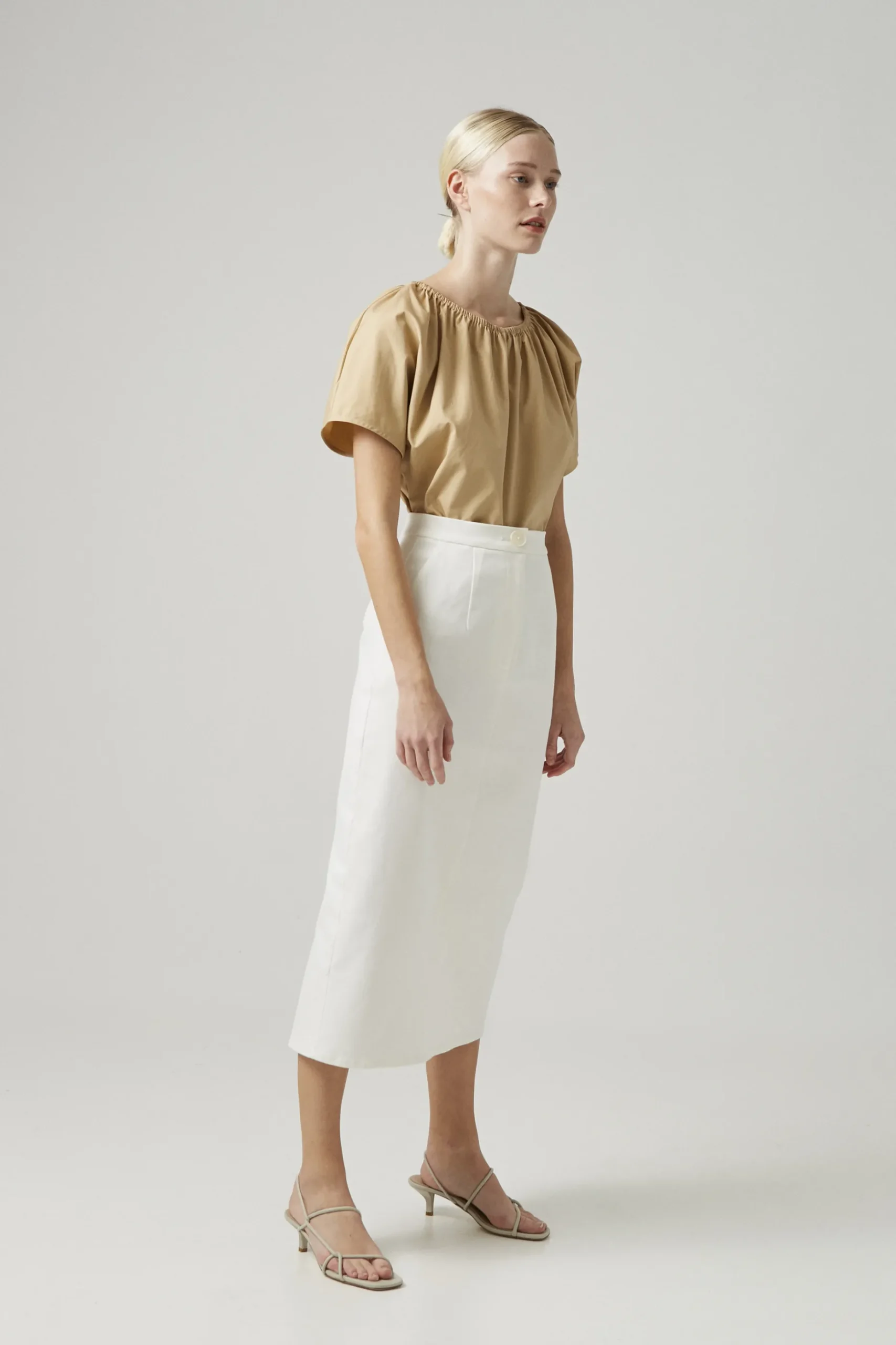 Cotton Stretch Straight-Cut Skirt