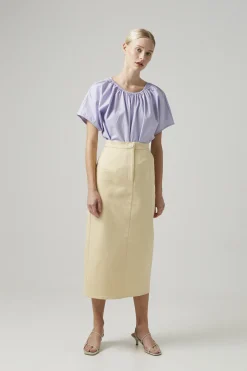 Cotton Stretch Straight-Cut Skirt