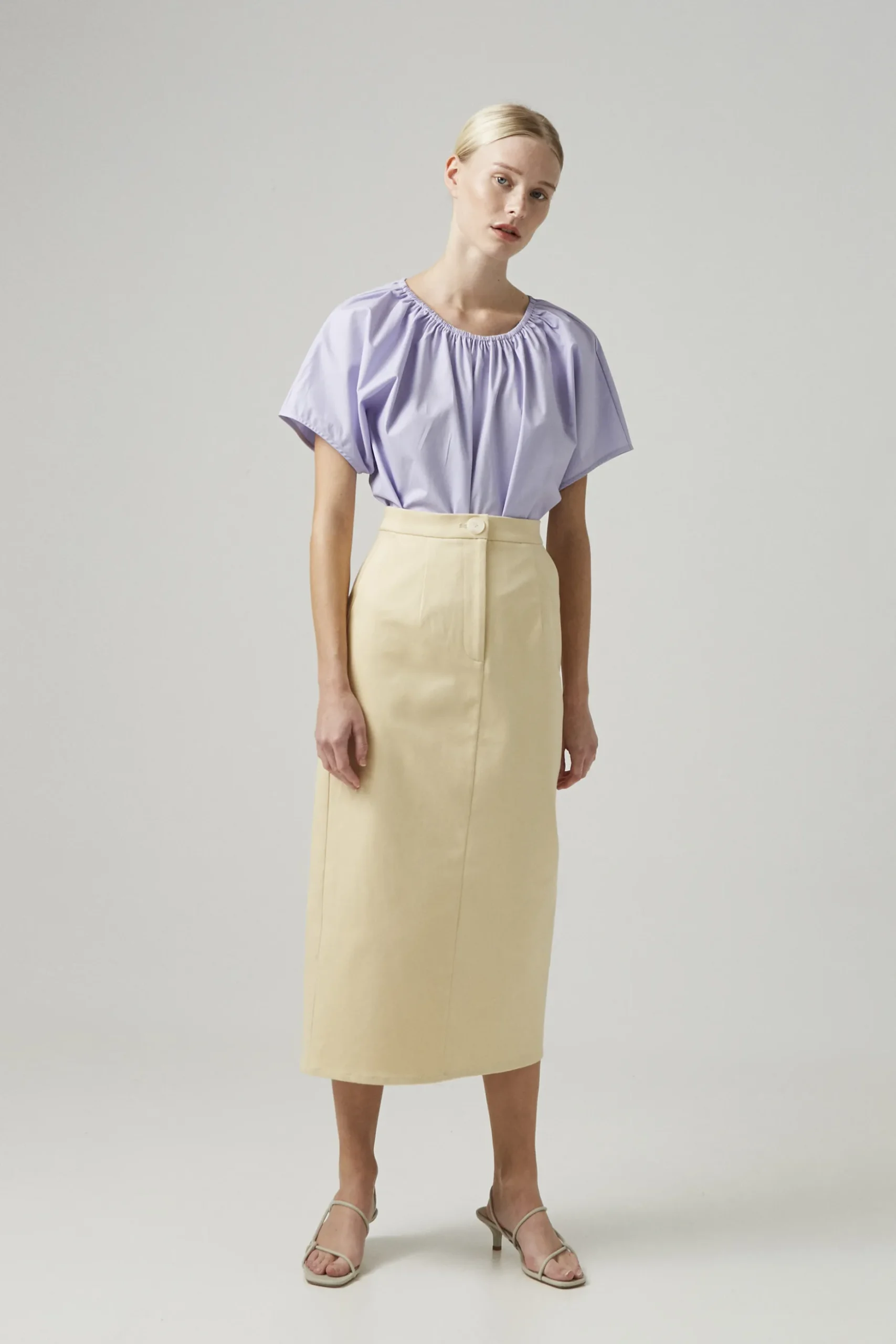 Cotton Stretch Straight-Cut Skirt