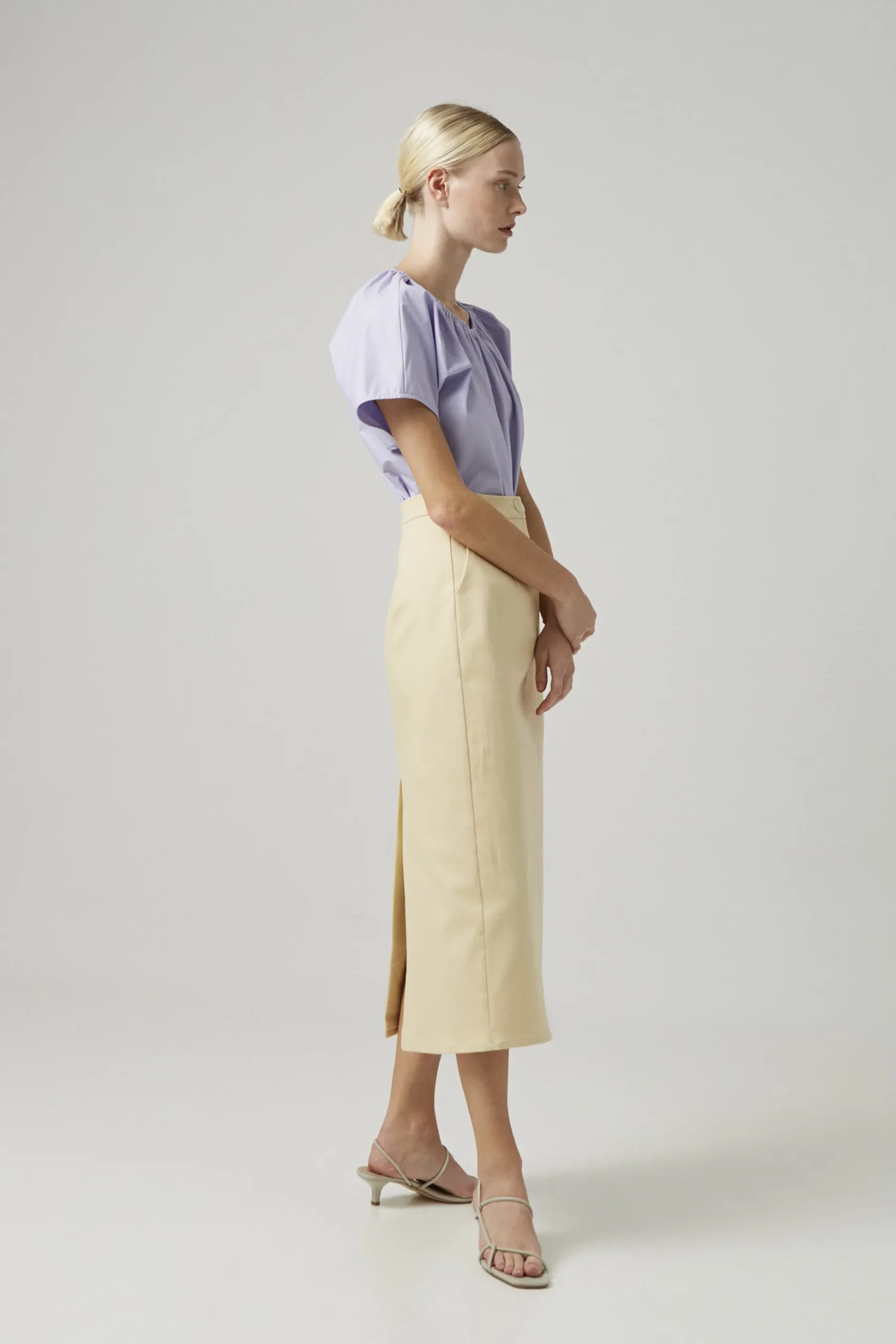 Cotton Stretch Straight-Cut Skirt