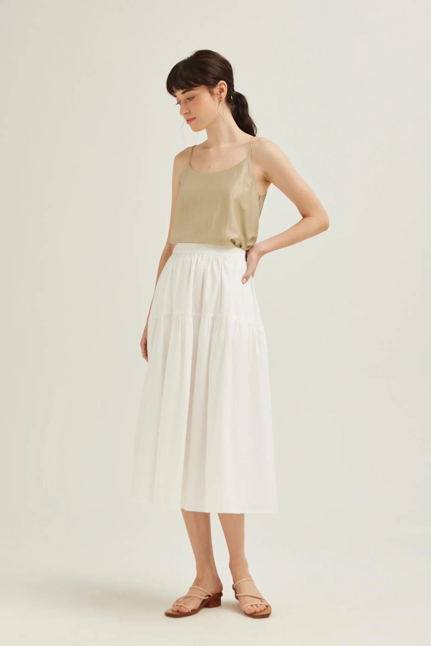Cotton Tiered Midi Skirt