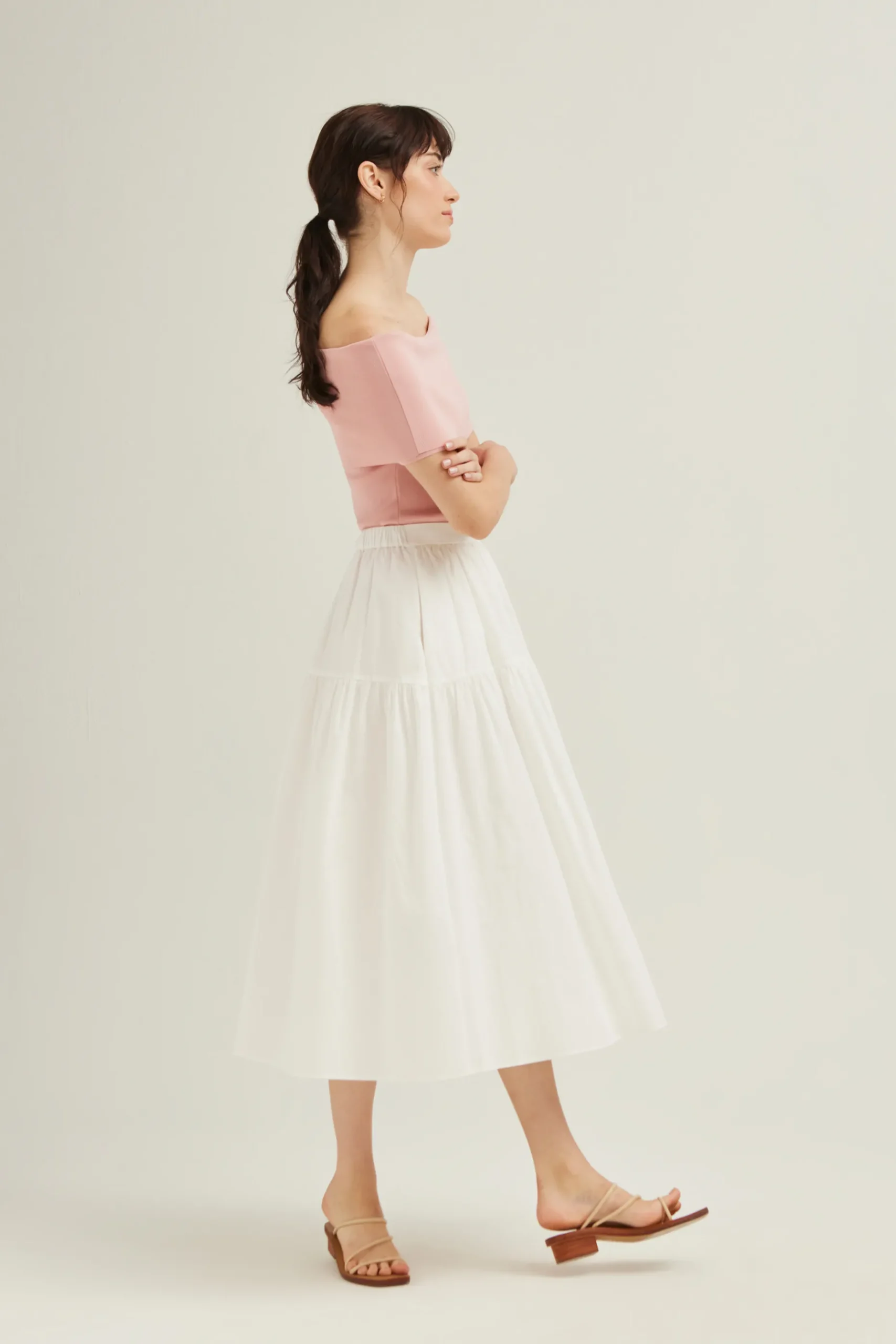 Cotton Tiered Midi Skirt