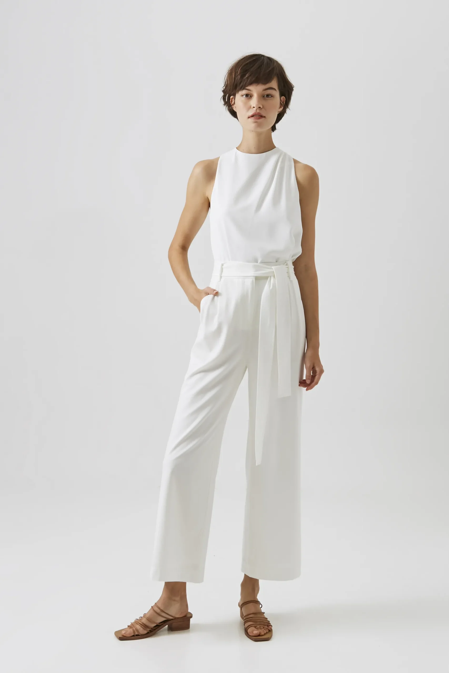 Crepe High-Waisted Longline Pants