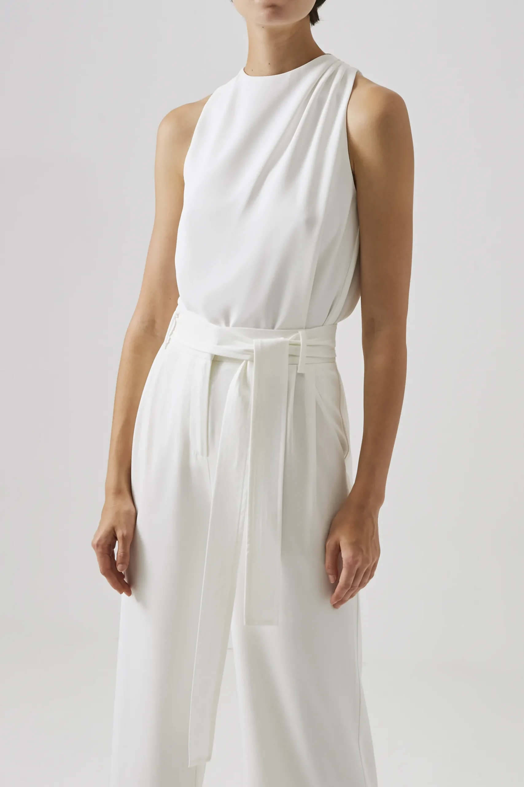 Crepe High-Waisted Longline Pants