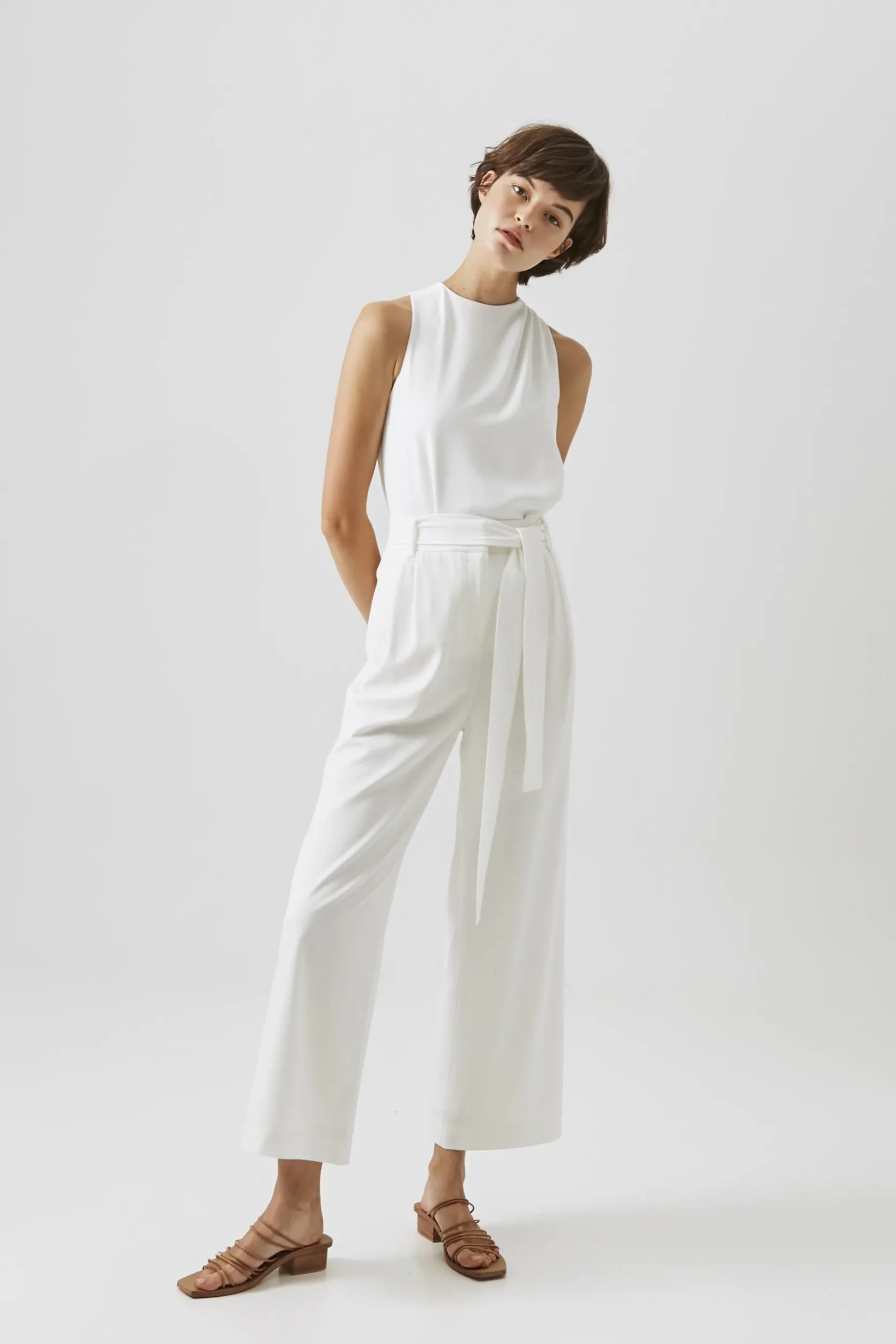 Crepe High-Waisted Longline Pants