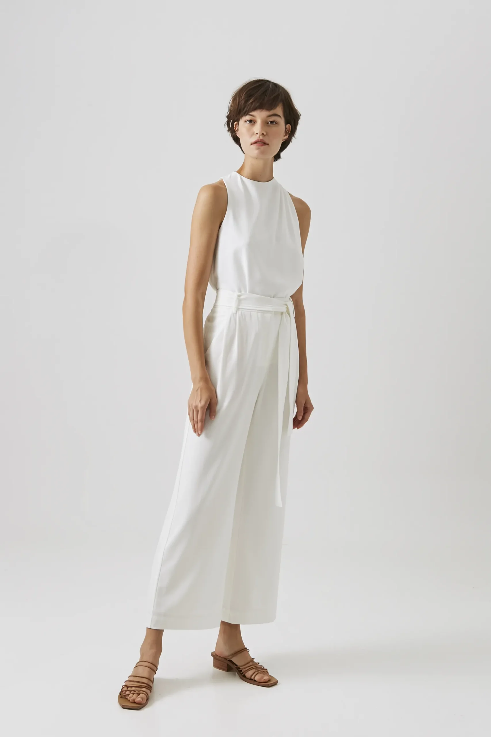Crepe High-Waisted Longline Pants
