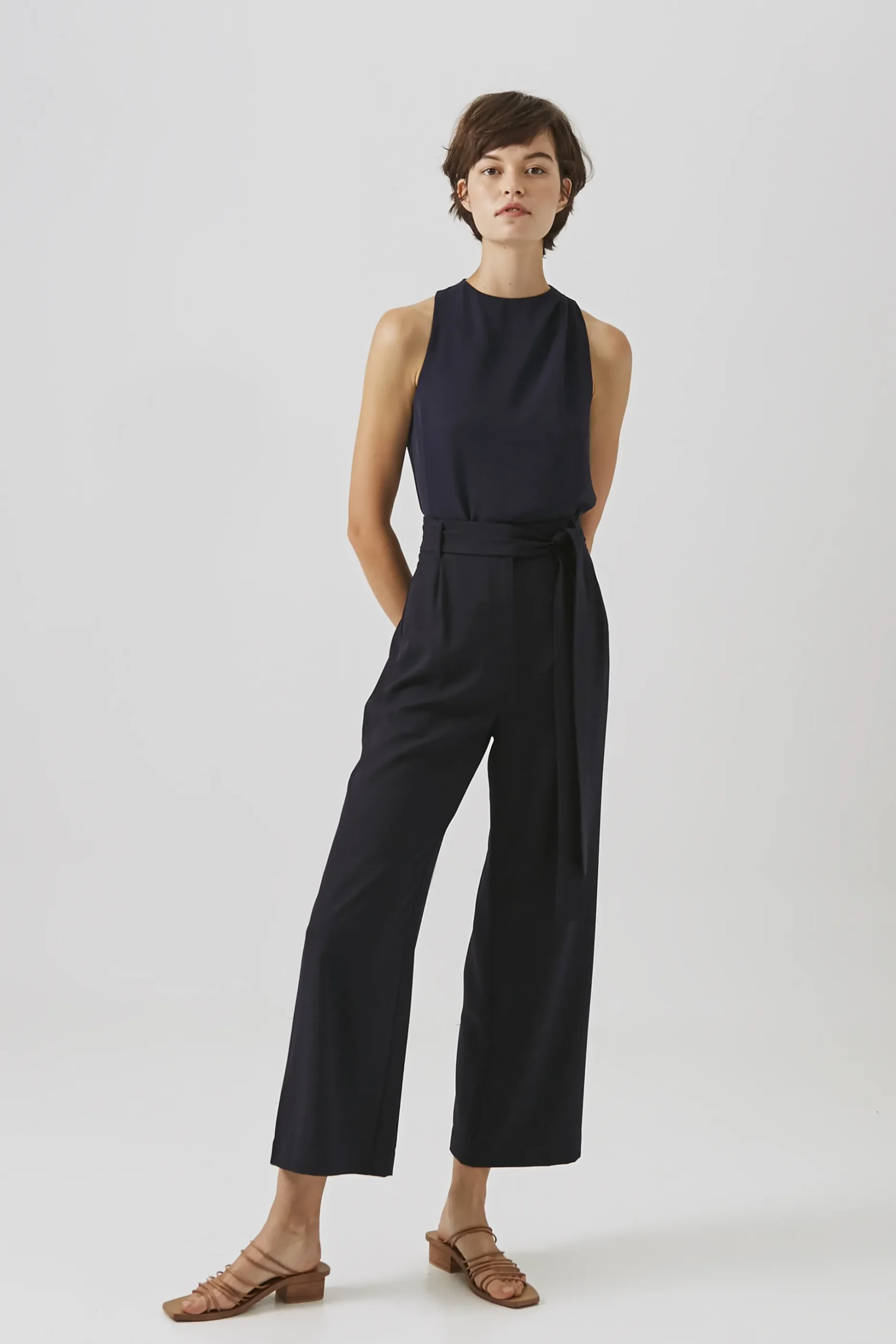 Crepe High-Waisted Longline Pants