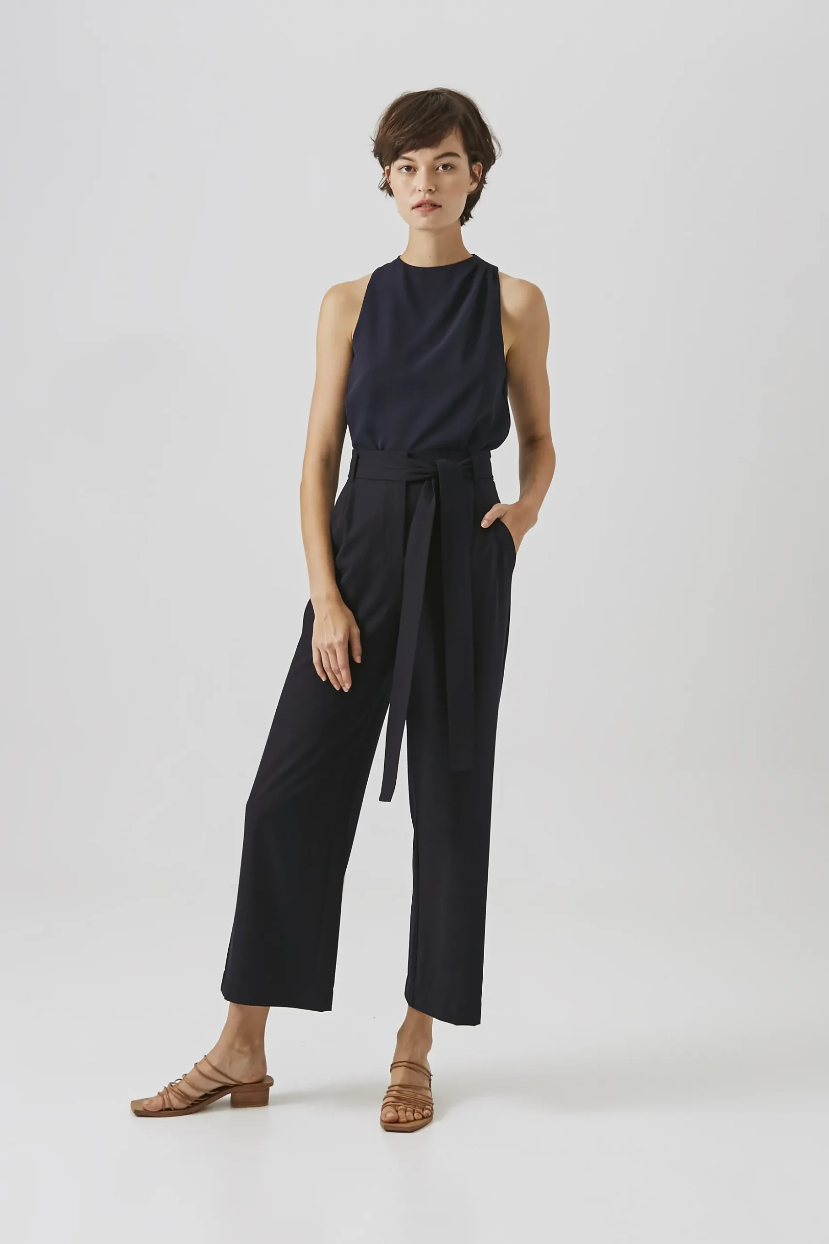 Crepe High-Waisted Longline Pants