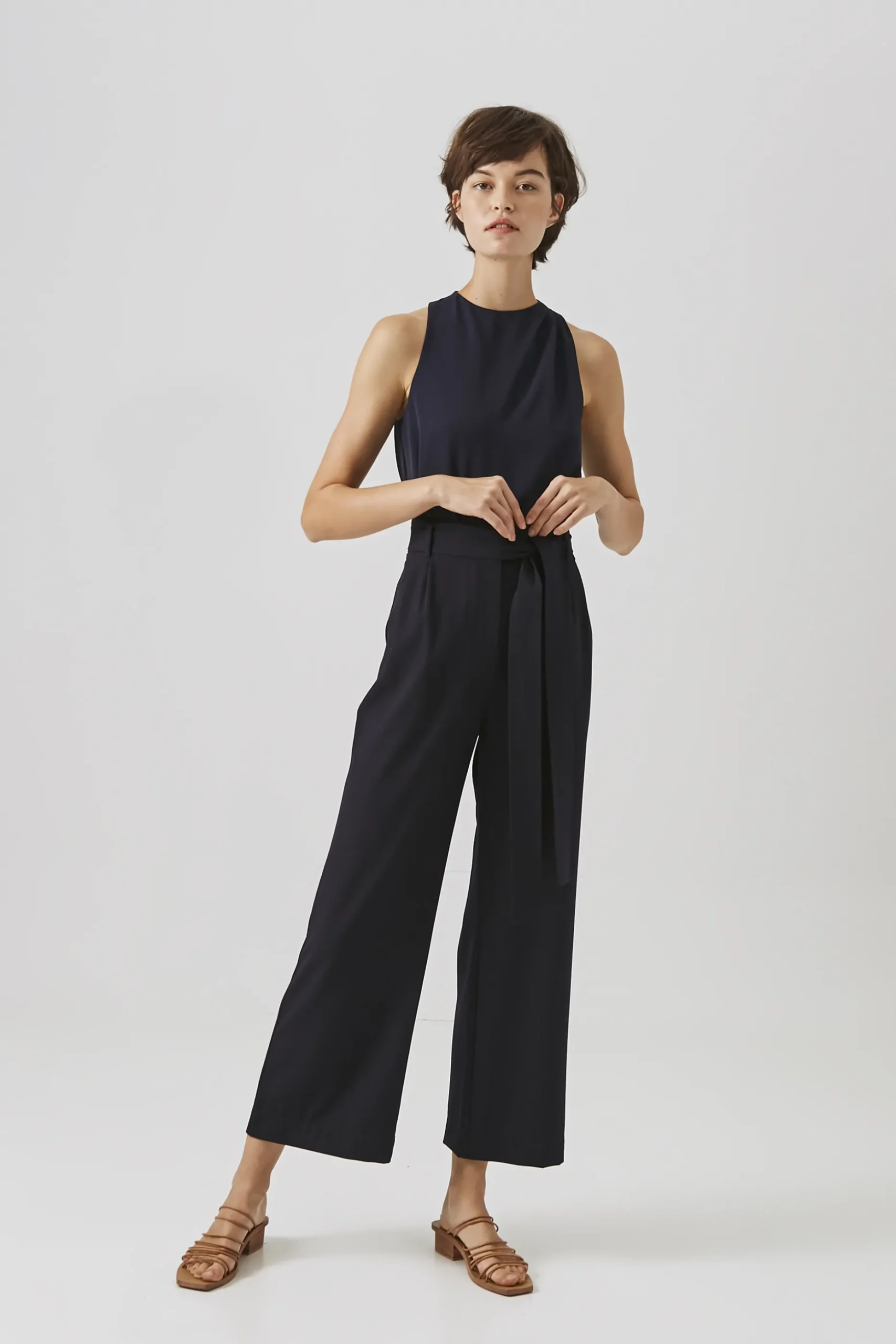 Crepe High-Waisted Longline Pants