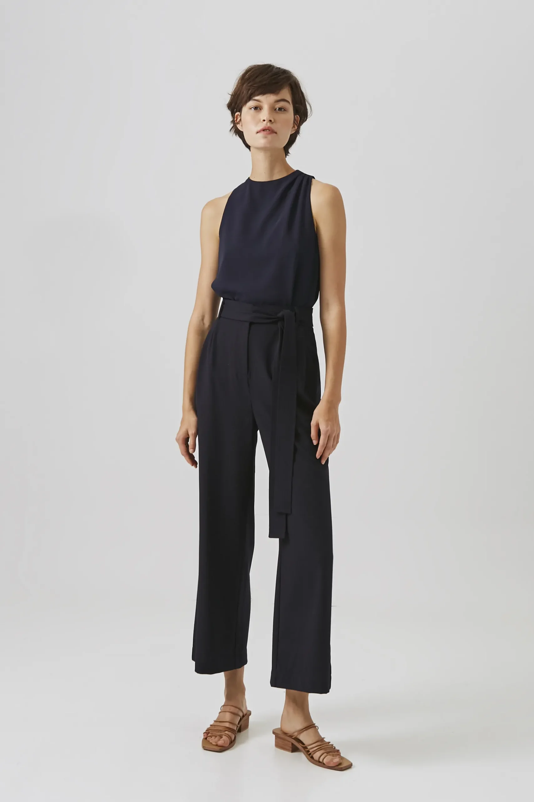 Crepe High-Waisted Longline Pants