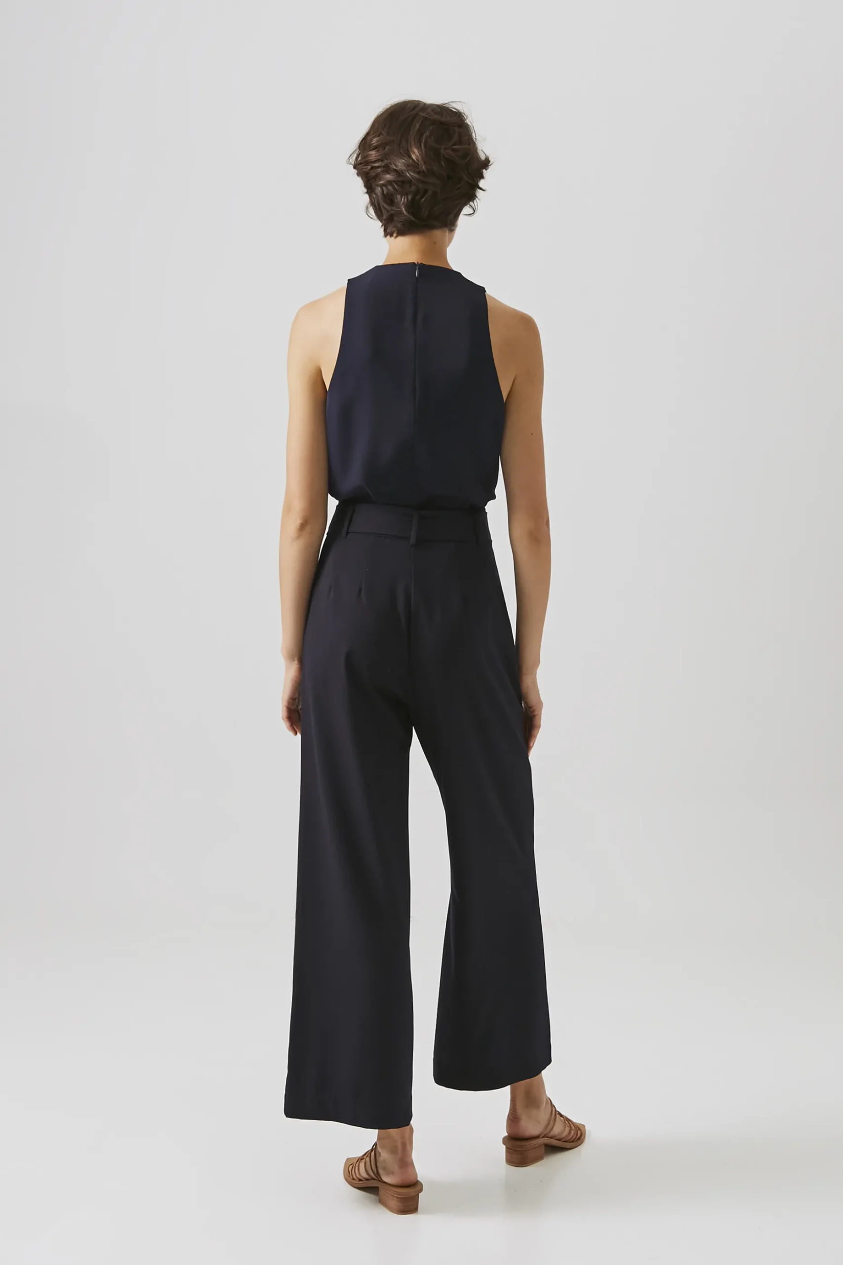 Crepe High-Waisted Longline Pants