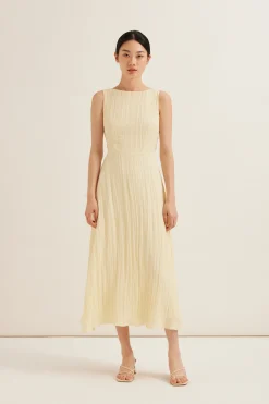 Crinkled Boat-Neck Maxi Dress