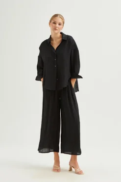 Crinkled Viscose Full-Length Pants