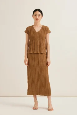 Crinkled V-Neck Shift Top