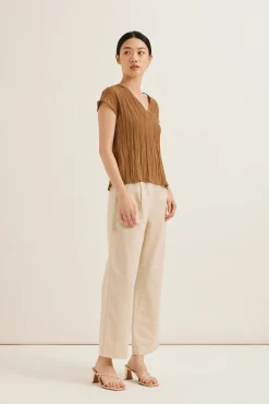 Crinkled V-Neck Shift Top