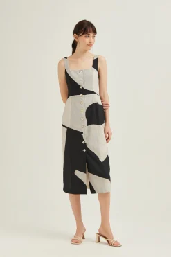 Dialogue Button-Down Vest Dress