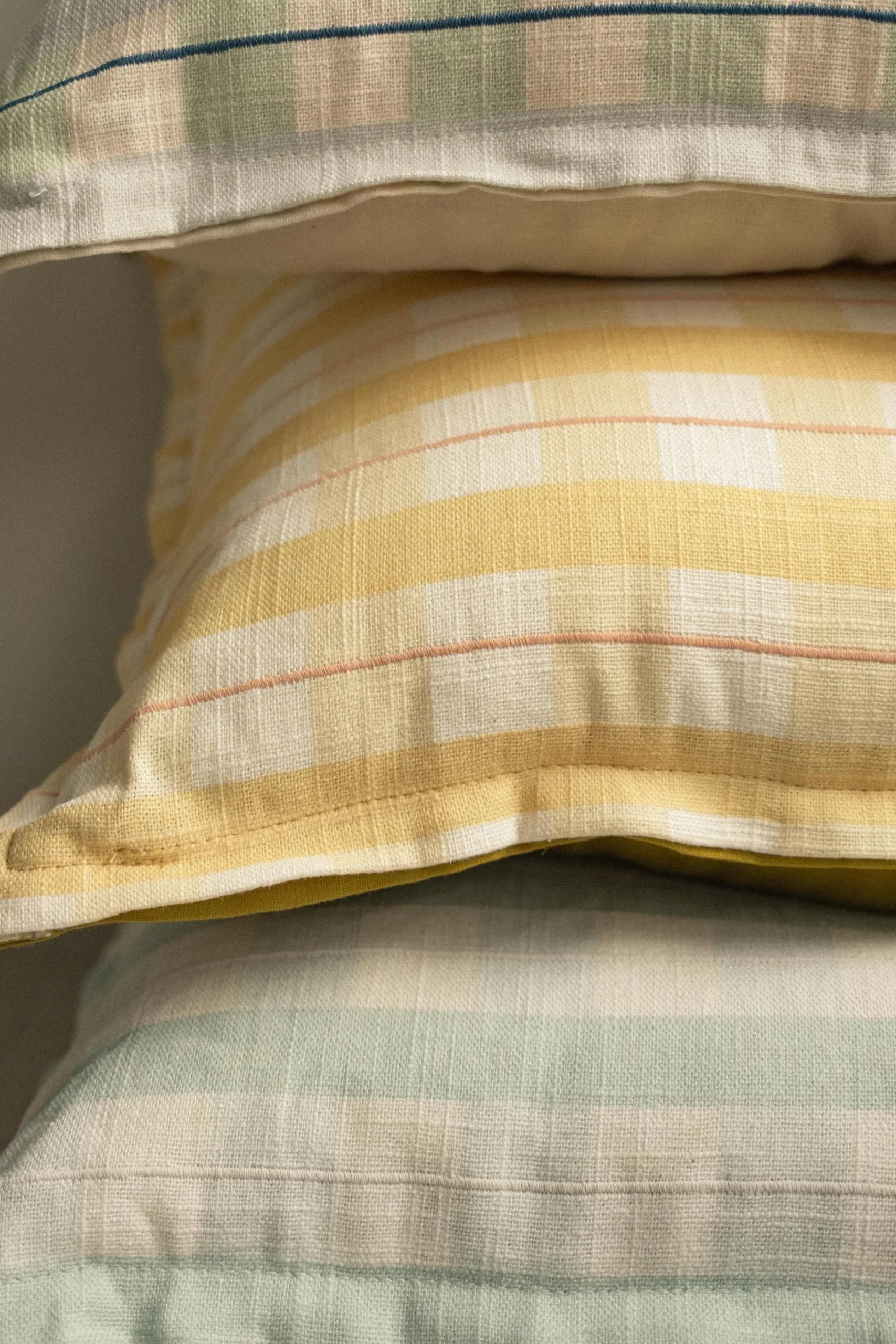 Embroidered Plaid Cushion Cover