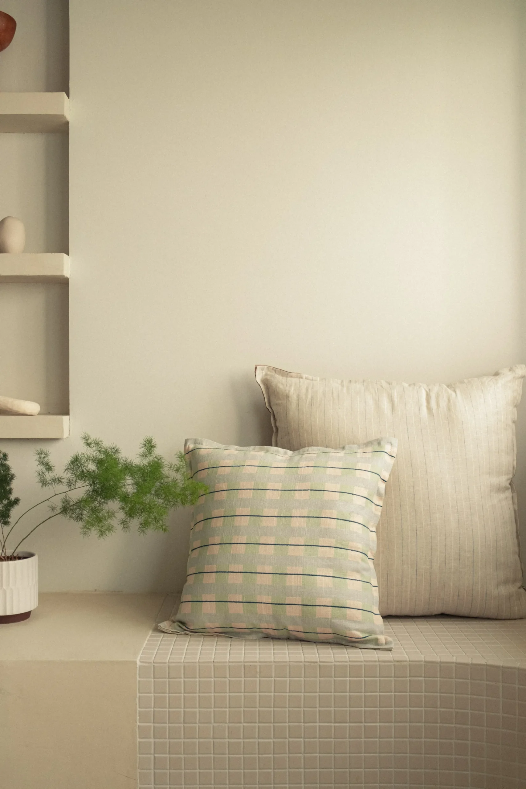 Embroidered Plaid Cushion Cover