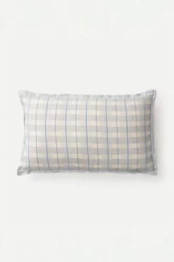 Embroidered Plaid Lumbar Cushion Cover