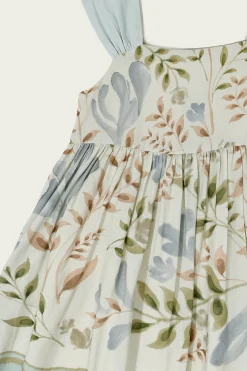 Garden Gathered-Sleeve Dress