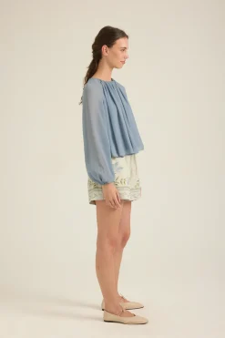 Gathered Puff-Sleeve Blouse