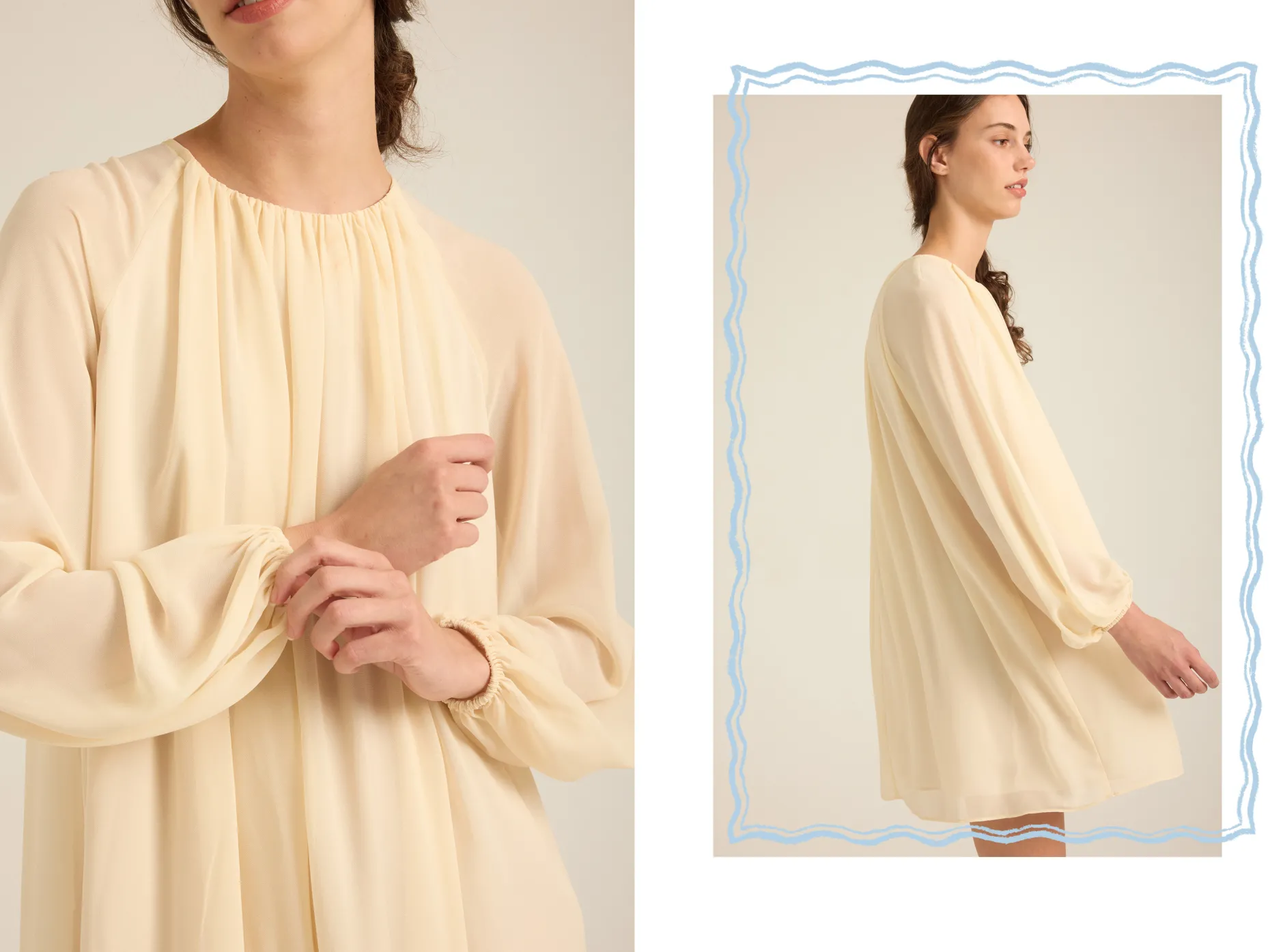 Gathered Puff-Sleeve Shift Dress
