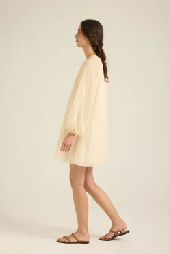 Gathered Puff-Sleeve Shift Dress