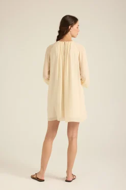Gathered Puff-Sleeve Shift Dress