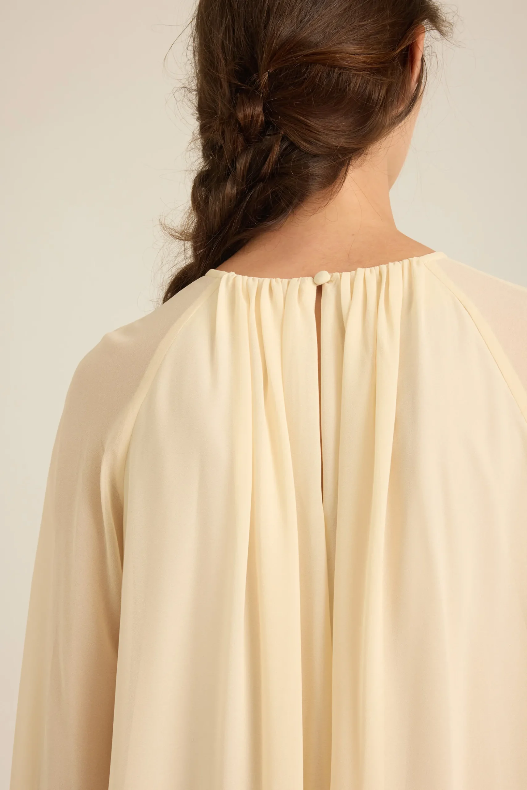 Gathered Puff-Sleeve Shift Dress