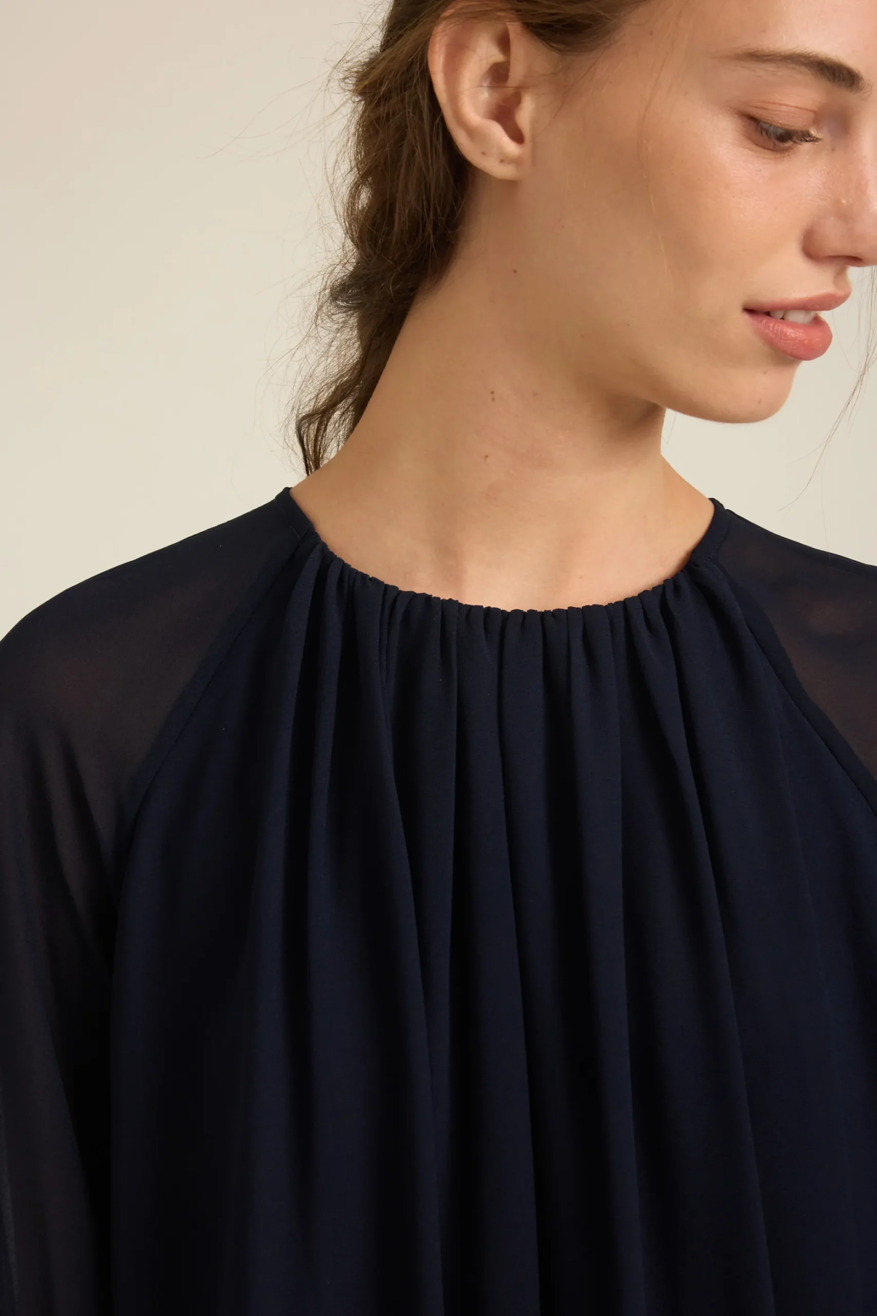 Gathered Puff-Sleeve Shift Dress