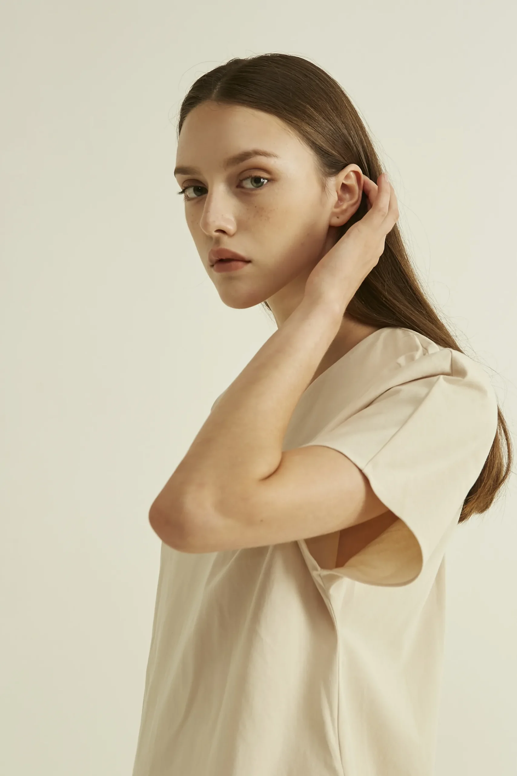 Gathered Shoulder Shift Dress