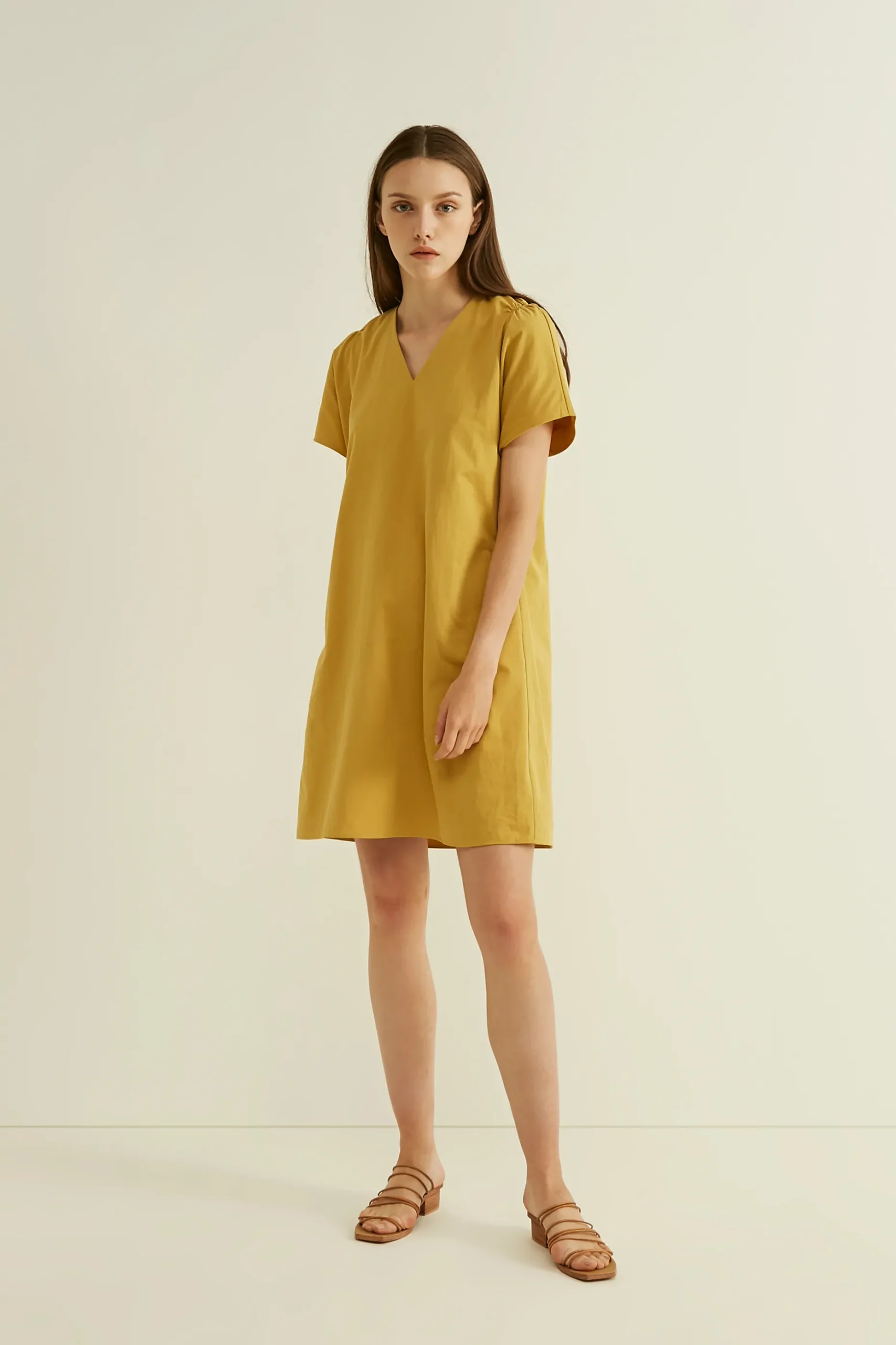 Gathered Shoulder Shift Dress