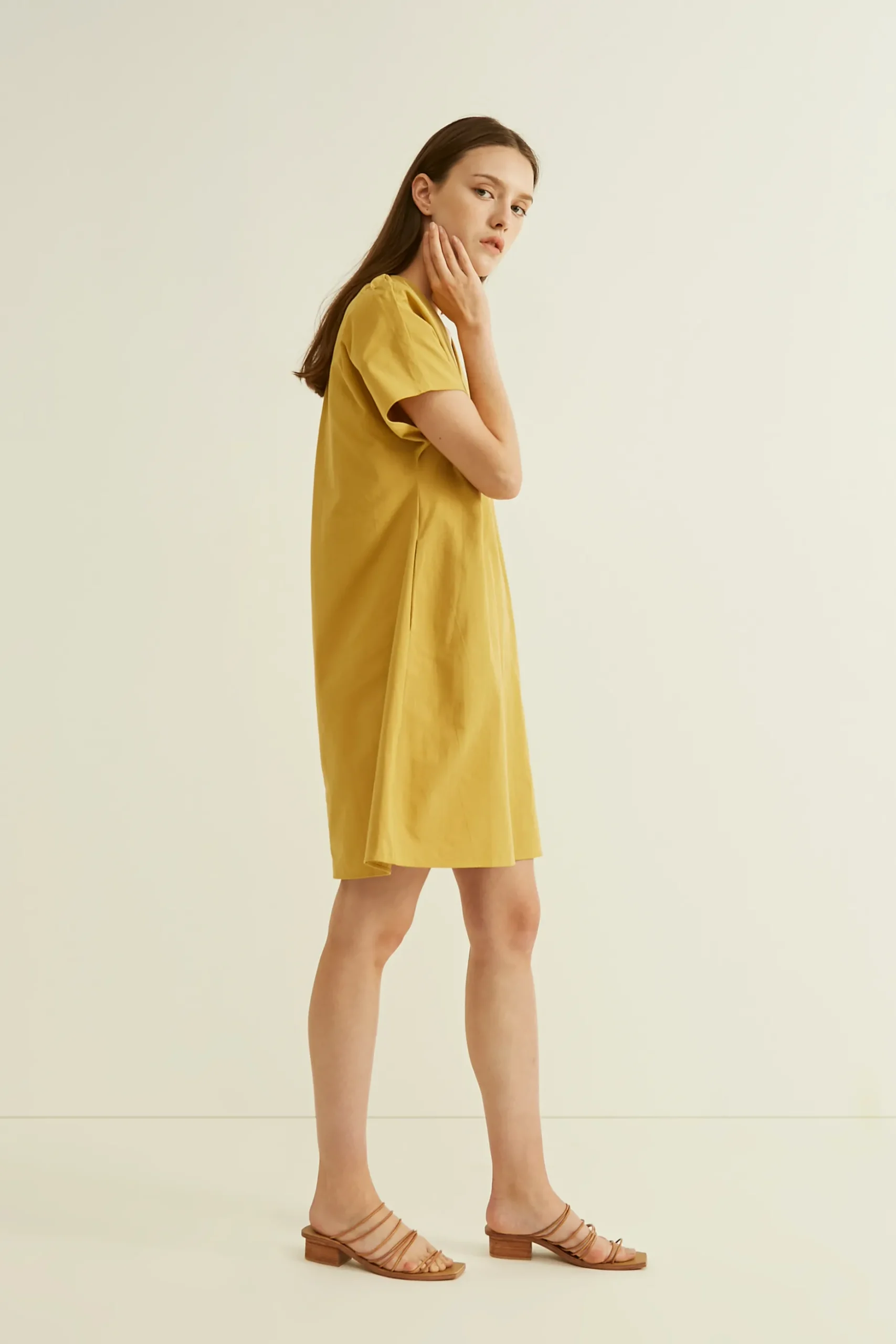 Gathered Shoulder Shift Dress