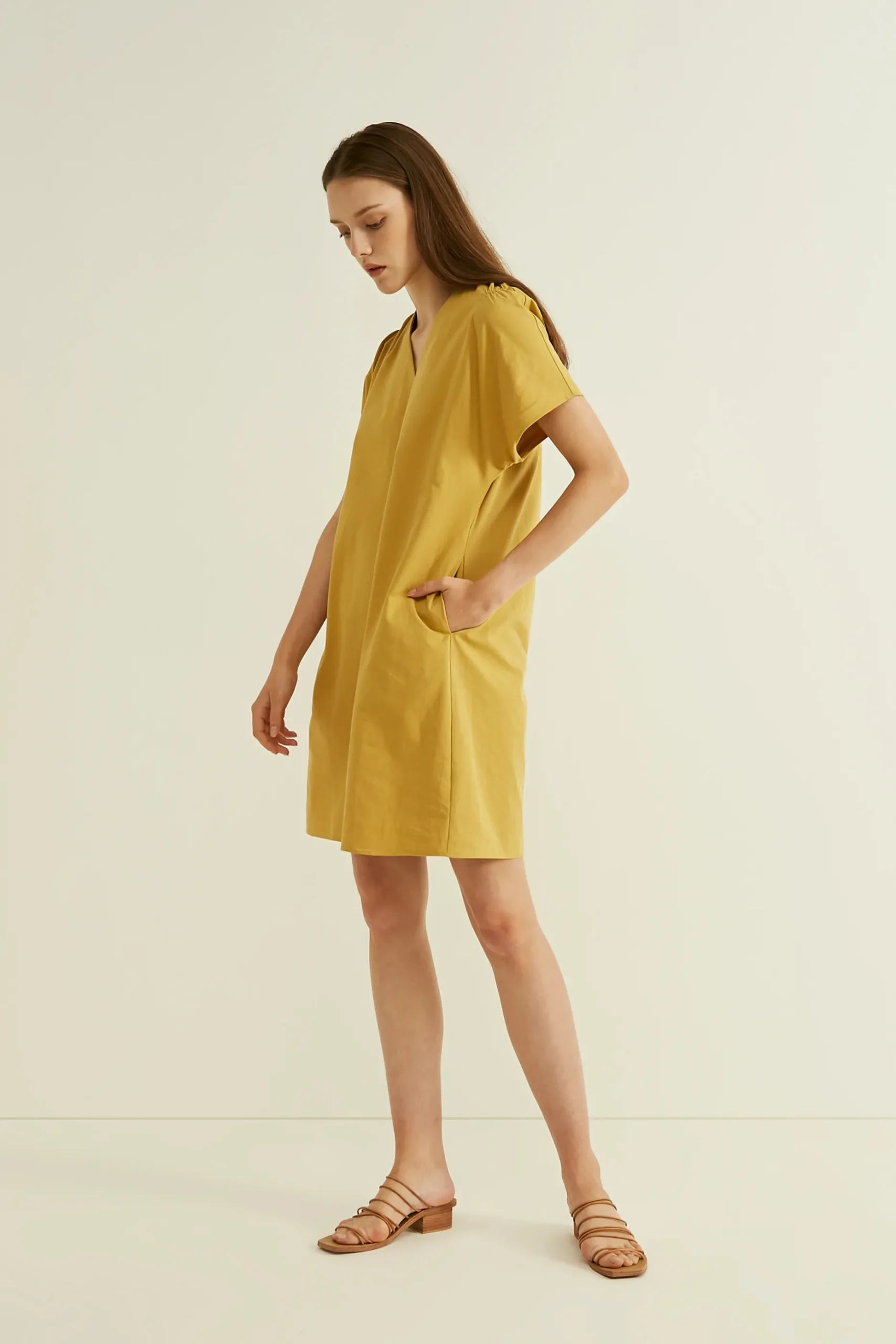 Gathered Shoulder Shift Dress
