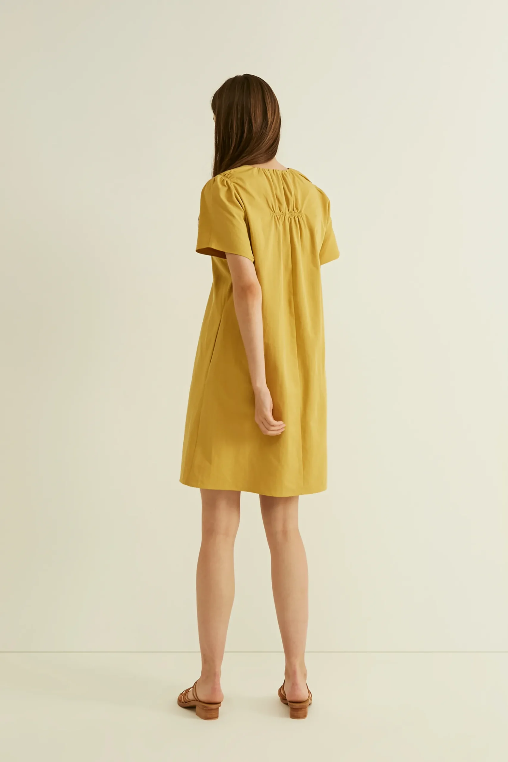 Gathered Shoulder Shift Dress