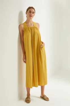 Gathered V-Back Maxi Dress